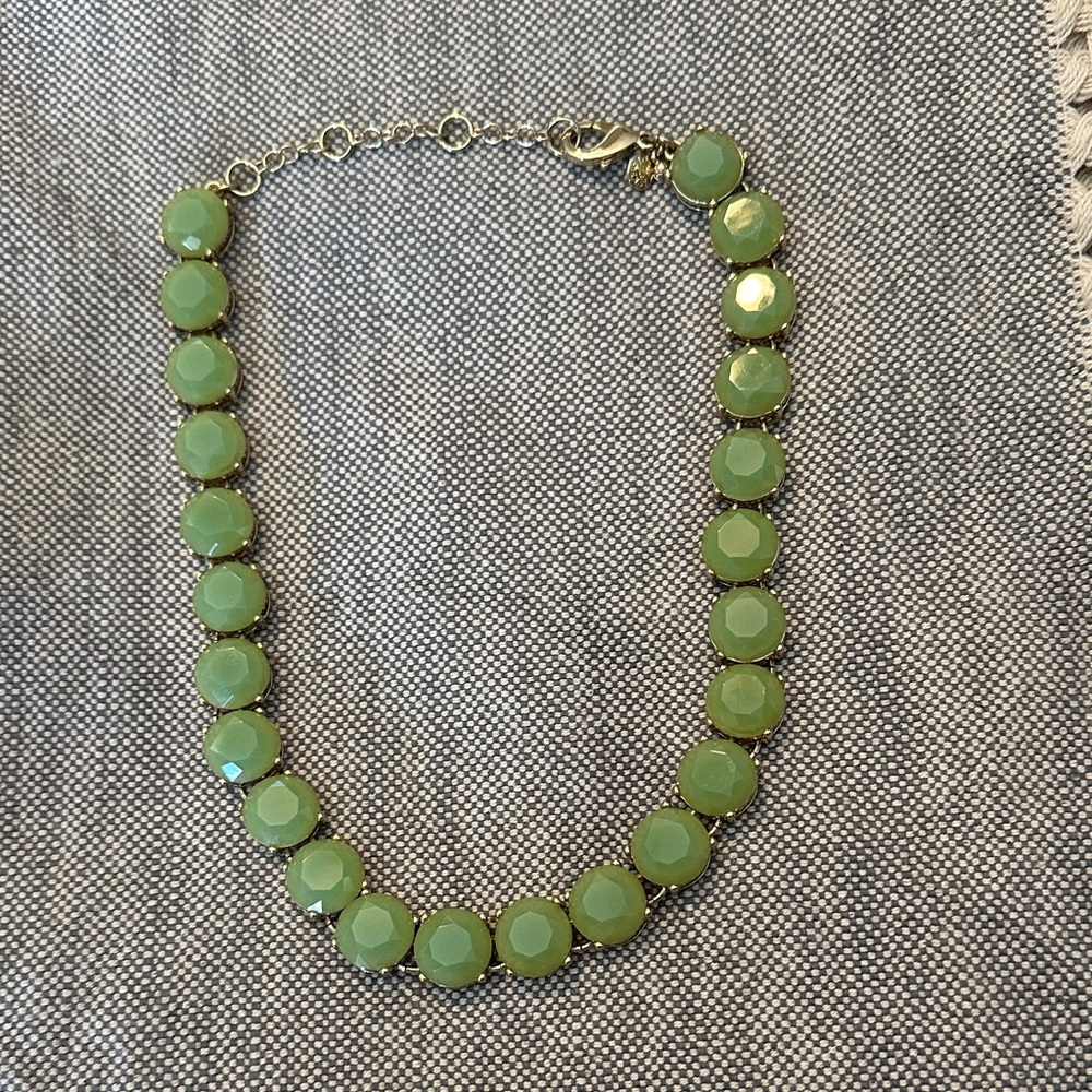 J. Crew Green gemstone and gold necklace in like new condition.